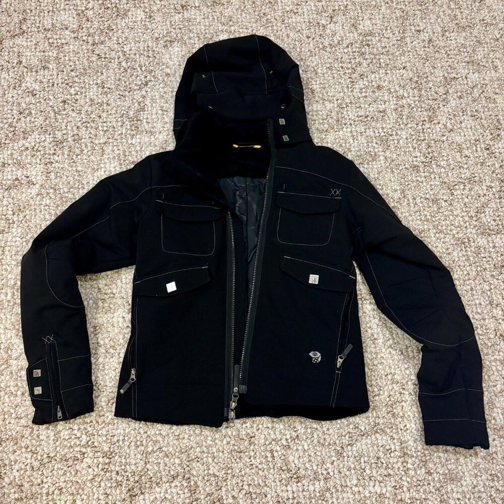 Mountain Hardwear Jacket Womens Small Black Hooded Softshell Fleece Lined OL3340